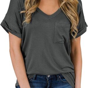 Women's Charcoal V-Neck Pocket Tee